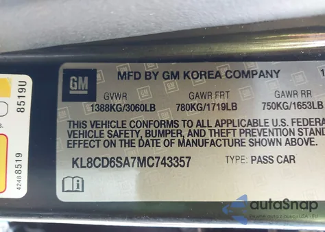 2021 Chevrolet Spark Fwd 1Lt Automatic from USA, damaged, VIN KL8CD6SA7MC743357